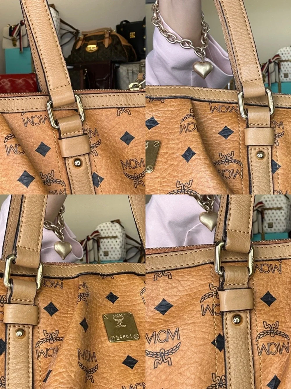 MCM Cognac Visetos Logo Buckle Tote with Gold Plate - Picture 7 of 14